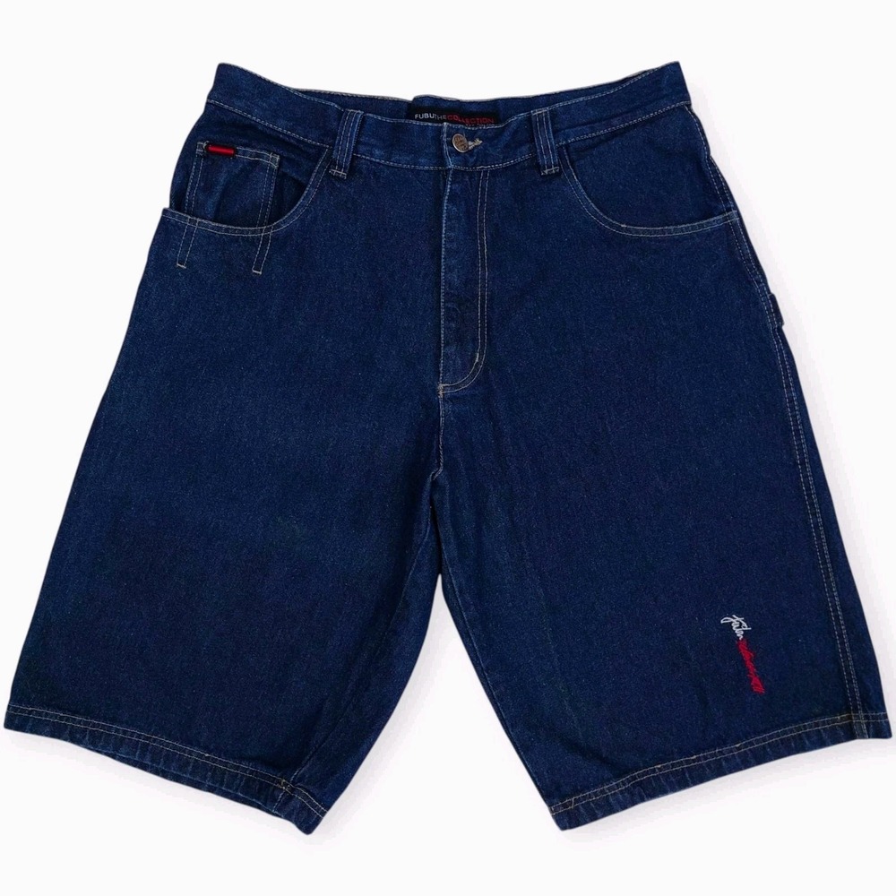 FUBU The Collection Jean Shorts Mens 36 Baggy Carpenter Dark Wash Streetwear Y2K